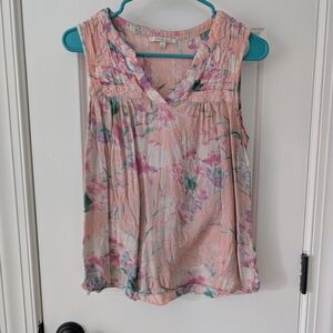 Skies Are Blue Sleeveless Floral Blouse - Pink and Green